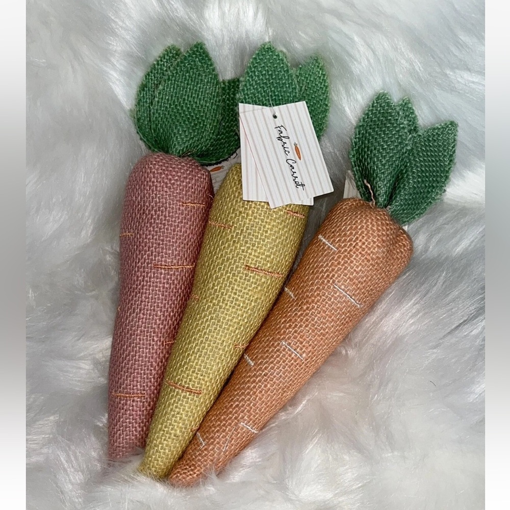 Linen Easter Decor Set of 3 Fabric Carrots Orange Yellow Peach